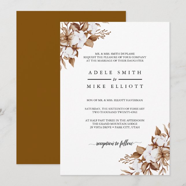 Modern Minimalist Pampas Grass Bouquet Wedding Invitation (Front/Back)