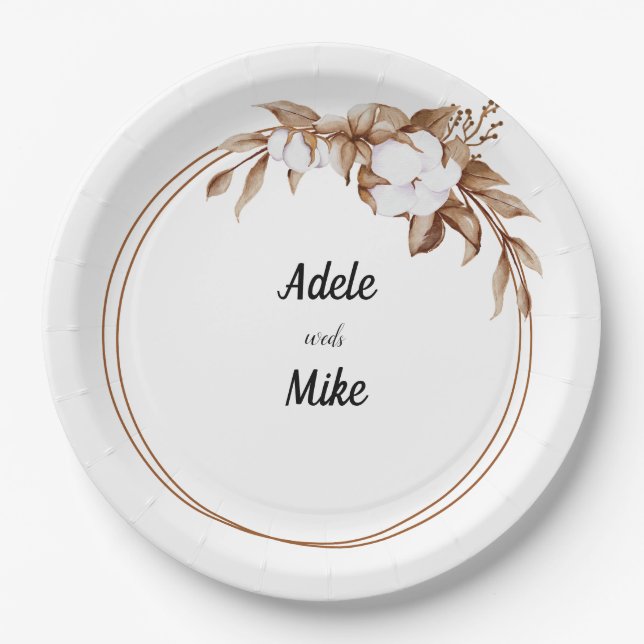 Modern Minimalist Pampas Grass Bouquet Wedding Paper Plates (Front)