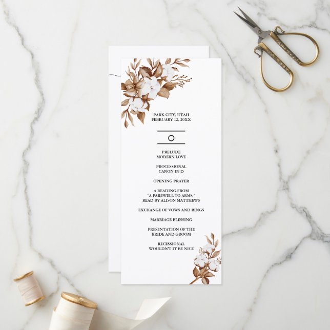 Modern Minimalist Pampas Grass Bouquet Wedding Program (Front/Back In Situ)