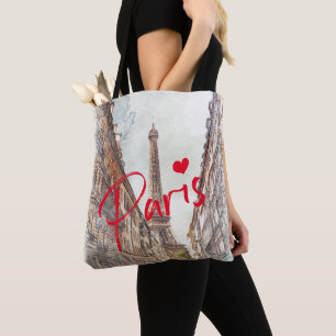 Modern Minimalist Paris Eiffel Tower Watercolor Tote Bag