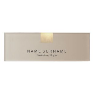 Modern Minimalist Pastel Beige Gradient Luxe Gold Name Tag