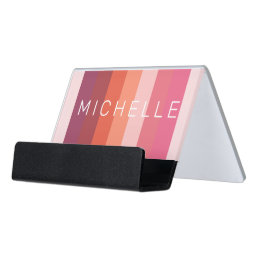 Modern Minimalist Pastel Color Block Monogram Desk Business Card Holder