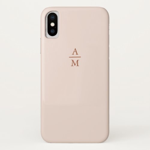 Modern Minimalist Pastel Pink and Copper Monogram iPhone X Case