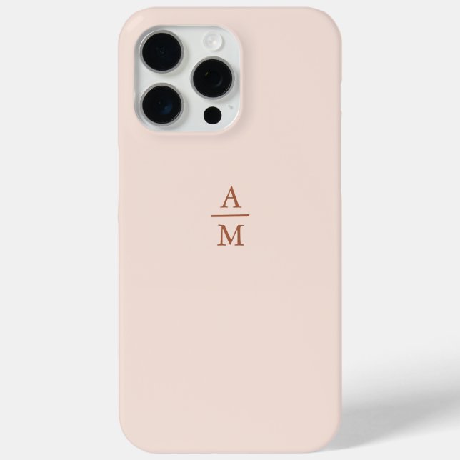 Modern Minimalist Pastel Pink and Copper Monogram Case-Mate iPhone Case (Back)