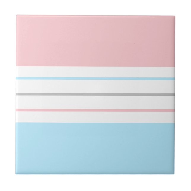 Modern Minimalist Pastel Pink Blue Lines Ceramic Tile (Front)