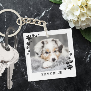 Modern Minimalist Paw Print Dog Pet Photo Keychain