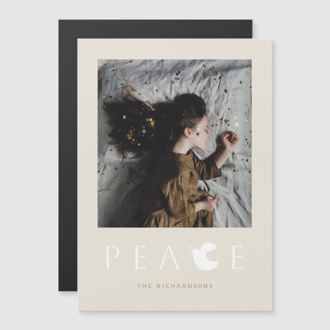 Modern Minimalist Peace Dove Holiday Photo Magnet (Front/Back)