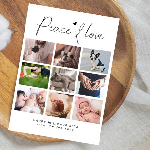 Modern Minimalist Peace & Love Photo Collage Holiday Card