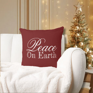 Modern Minimalist Peace on Earth Red Holiday Decor Throw Pillow