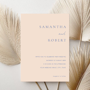 Modern Minimalist Peach Blue Wedding Invitation