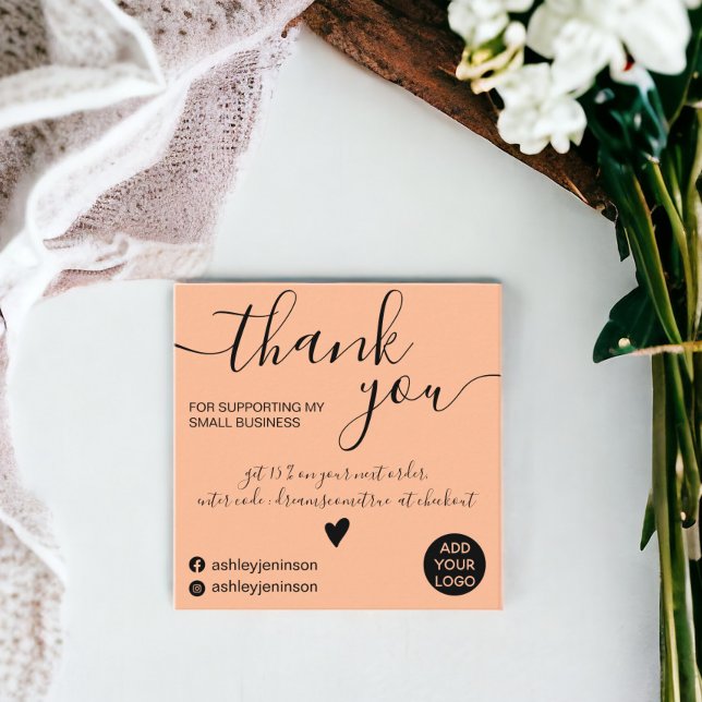 Modern minimalist peach order thank you square business card (Modern minimalist peach order thank you square business card)