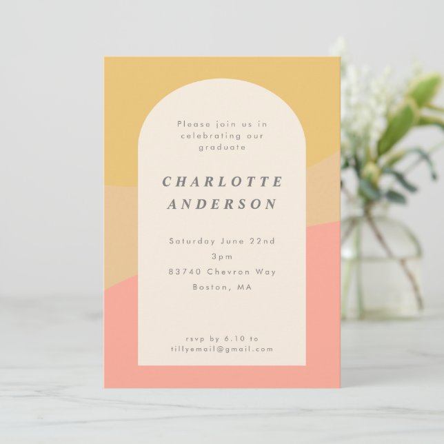 Modern Minimalist Peach Yellow Graduation Party Invitation (Standing Front)