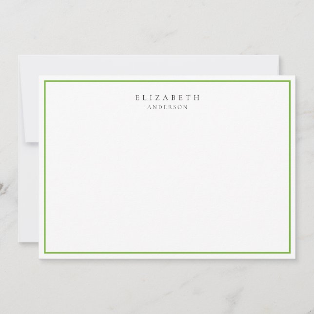 Modern Minimalist Pear Green Single Border     Note Card (Front)