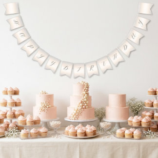 Modern Minimalist Pearl Script Happy Birthday Bunting Flags