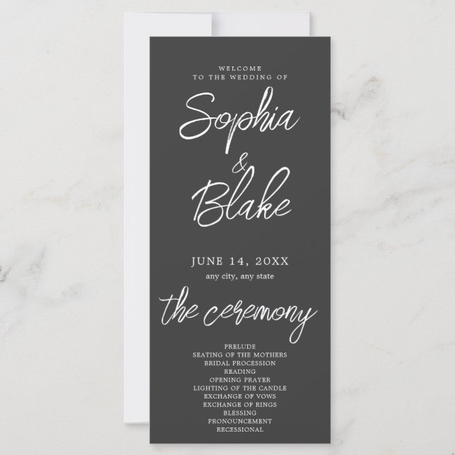Modern Minimalist Pebble Gray Wedding Program (Front)