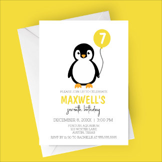 Modern Minimalist Penguin Winter Birthday Party Invitation