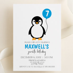 Modern Minimalist Penguin Winter Birthday Party Invitation