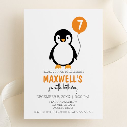 Modern Minimalist Penguin Winter Birthday Party Invitation