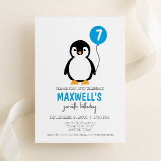 Modern Minimalist Penguin Winter Birthday Party Invitation