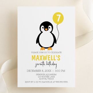 Modern Minimalist Penguin Winter Birthday Party Invitation
