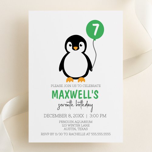 Modern Minimalist Penguin Winter Birthday Party Invitation