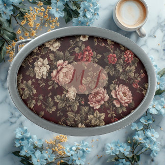 Modern Minimalist Peonies Chinoiserie Art Monogram Belt Buckle