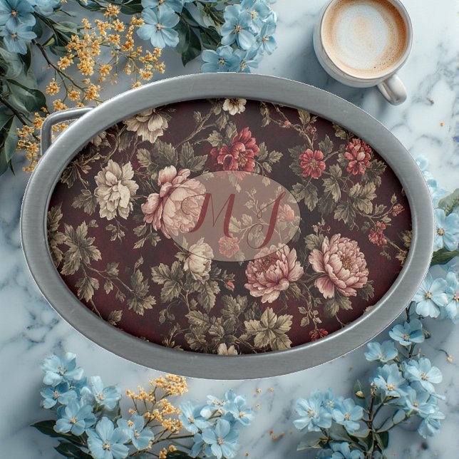 Modern Minimalist Peonies Chinoiserie Art Monogram Belt Buckle (Modern Minimalist Peonies Chinoiserie Art Monogram Belt Buckle)