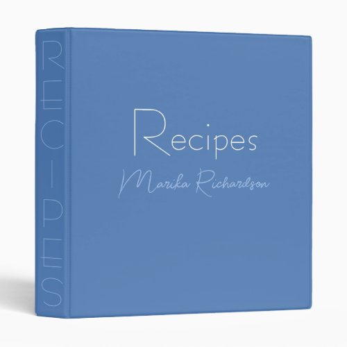 Modern Minimalist Periwinkle Blue Recipes 3 Ring Binder