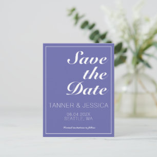 Modern Minimalist Periwinkle & White Save The Date Announcement Postcard