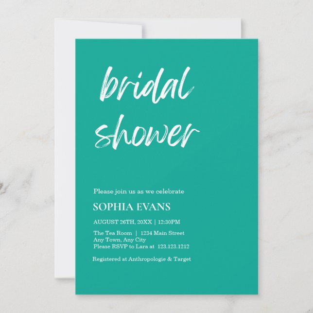 Modern Minimalist Persian Green Bridal Shower Invitation (Front)