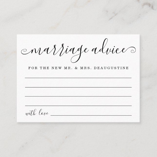 Modern Minimalist Personalize Marriage Advice Card (Front)