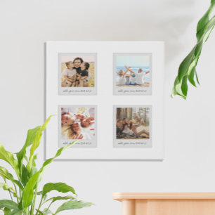 Modern Minimalist Personalized 4 Photo Collage Faux Canvas Print