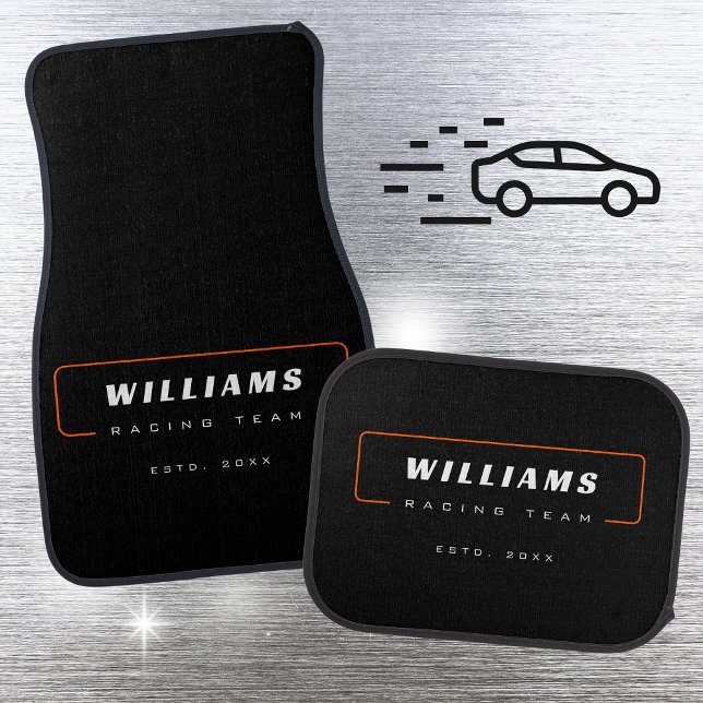 Modern Minimalist Personalized Black Orange Car Floor Mat (Creator Uploaded)