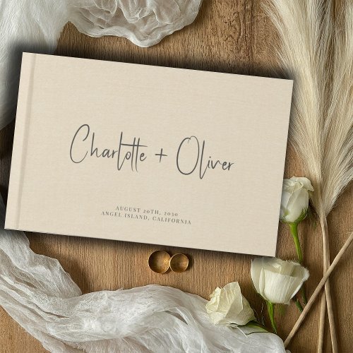 Modern Minimalist Personalized Cream Wedding Guest Book