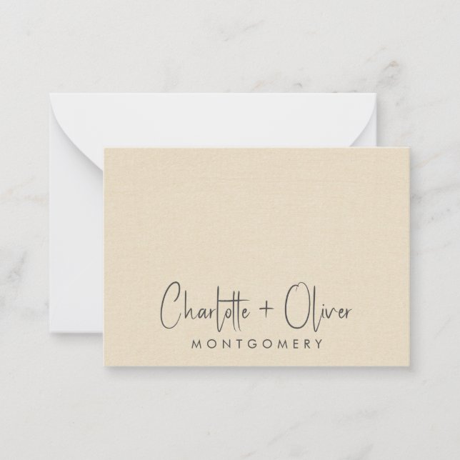 Modern Minimalist Personalized Cream Wedding  Note Card (Front)