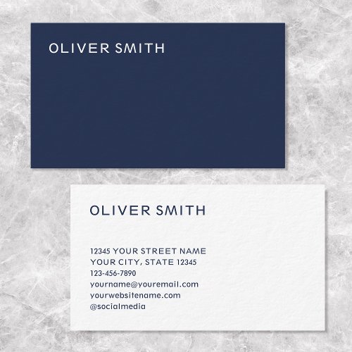Modern Minimalist Personalized Deep Blue Business Card