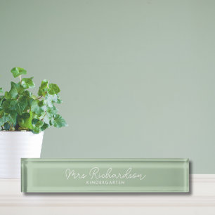 Modern Minimalist Personalized Green Teacher Desk Name Plate