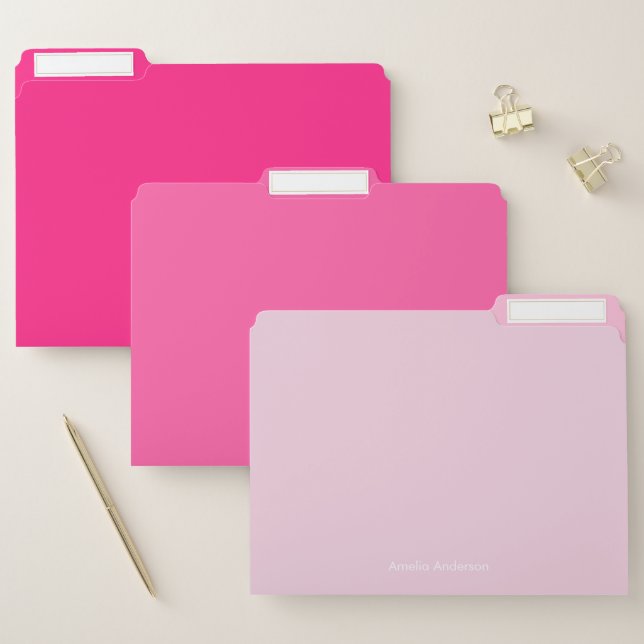 Modern Minimalist Personalized Hot Pink File Folder (Set)