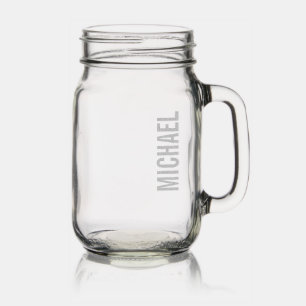 Modern Minimalist Personalized Name Mason Jar W/ Handle