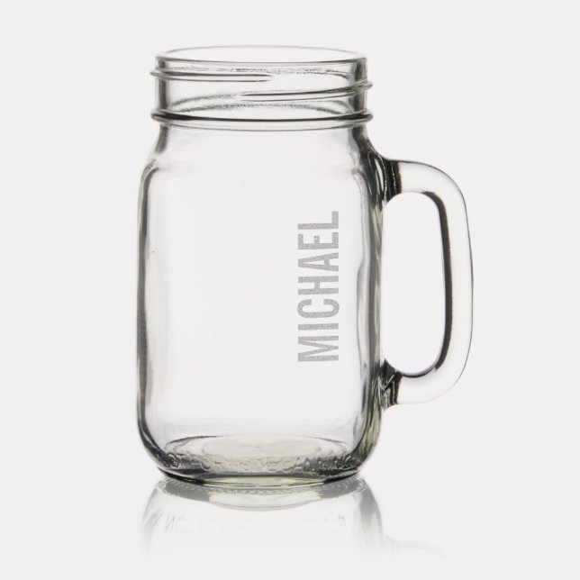 Modern Minimalist Personalized Name Mason Jar W/ Handle (Glassware)