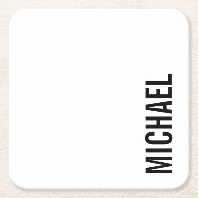 Modern Minimalist Personalized Name Square Paper Coaster (Front)