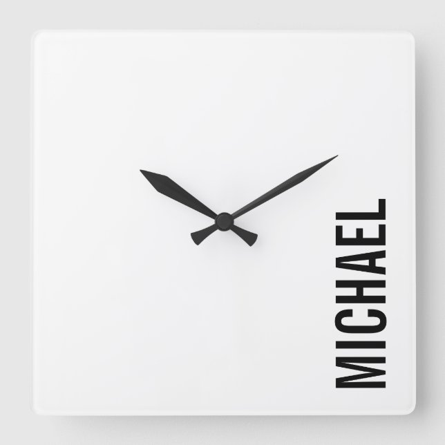 Modern Minimalist Personalized Name Square Wall Clock (Front)