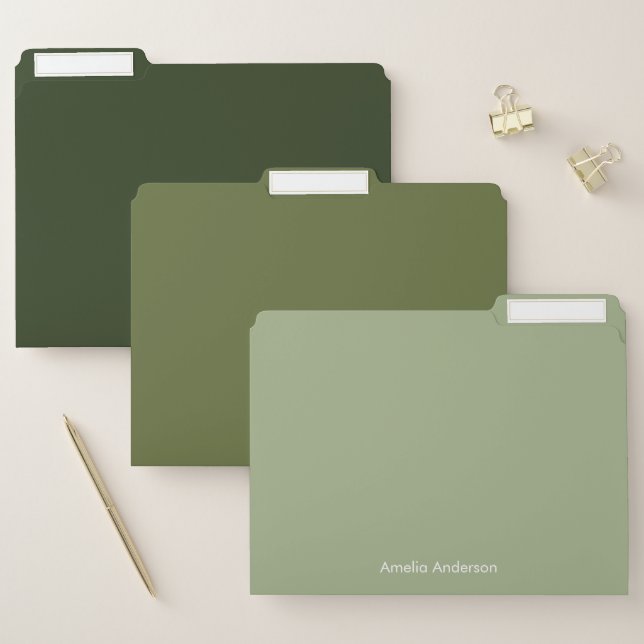 Modern Minimalist Personalized Olive Green File Folder (Set)