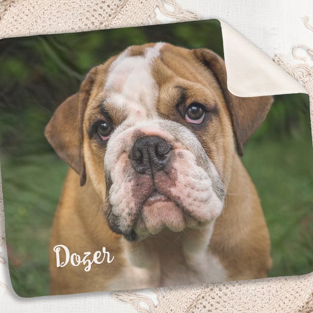 Modern Minimalist Personalized Pet Photo Dog Lover Sherpa Blanket (Creator Uploaded)