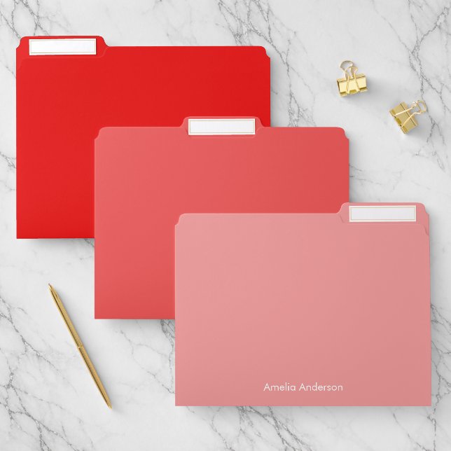 Modern Minimalist Personalized Red File Folder (Set)