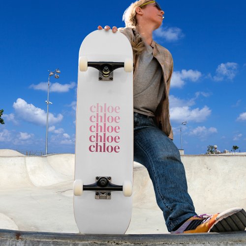 Modern Minimalist Personalized Repeating Name Pink Skateboard