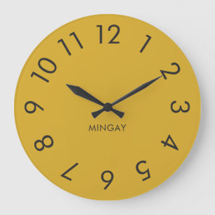 Modern Minimalist Personalized Solid Gold & Gray Large Clock
