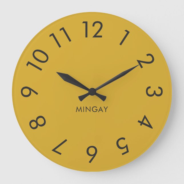 Modern Minimalist Personalized Solid Gold & Gray Large Clock (Front)