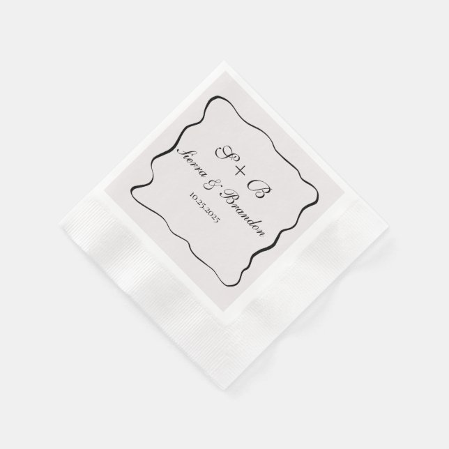 Modern Minimalist Personalized Wedding B&W Napkins (Corner)