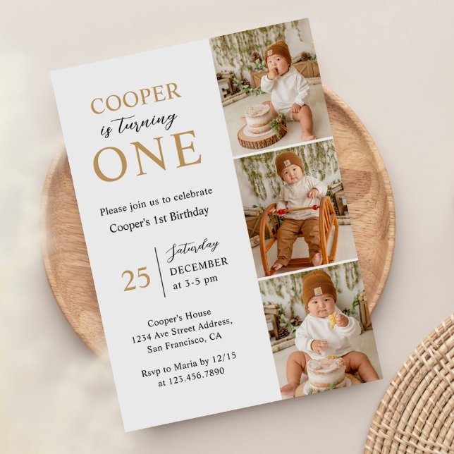 Modern Minimalist Photo 1st Birthday  Invitation (Creator Uploaded)